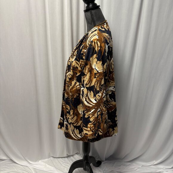 Alfred Dunner Womens Open-Front Blazer Size 16W Brown Blue Floral Sequin Jacket - Picture 3 of 8